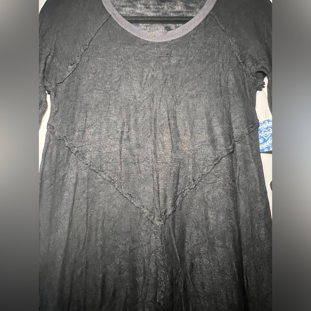 FREE PEOPLE INTIMATELY BLACK GRAY 3/4 SLEEVE WEEKEND LAYERING TOP Sz Small NWT - Picture 3 of 12